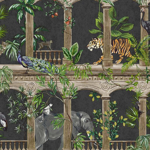 Sample - Petra - Ancient City Jungle Wallpaper - Black