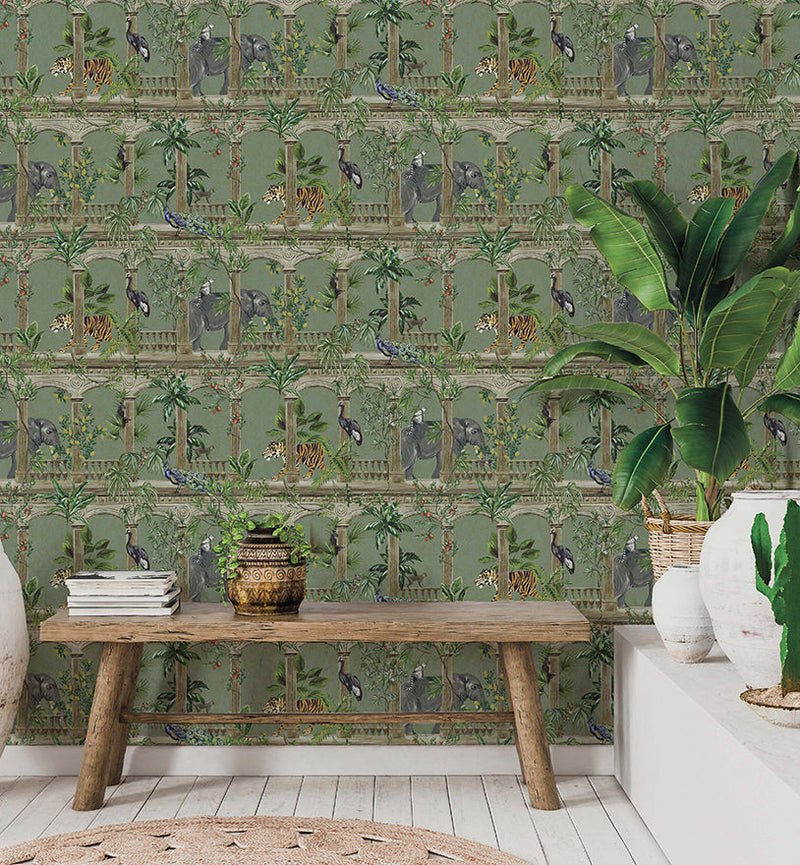 Petra - Ancient City Jungle Wallpaper - Sage - Discontinuing