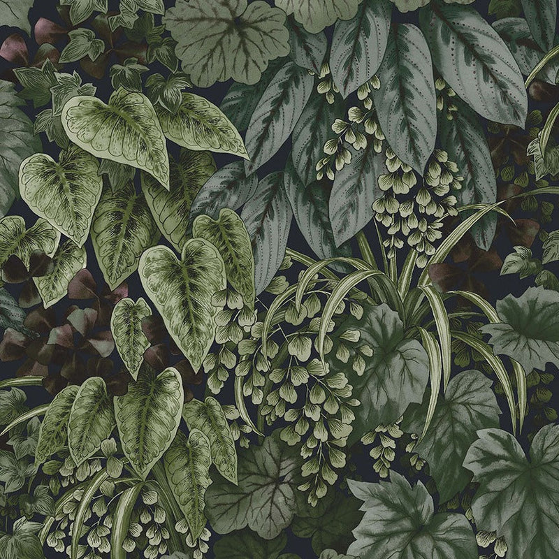 Cascading Garden - Lush Botanical Wallpaper - Navy