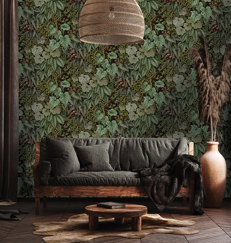 Cascading Garden - Lush Botanical Wallpaper - Green