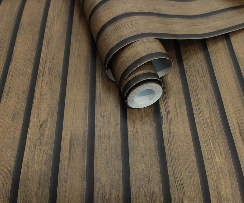 Acacia Wood Slat Wallpaper - Dark Wood
