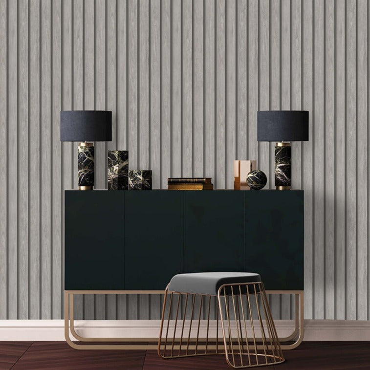 Acacia Wood Slat Wallpaper - Grey