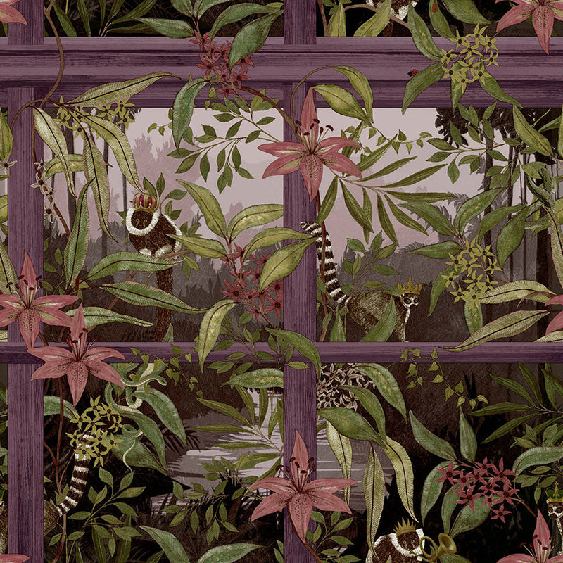 Comoro - Window Trailing Floral Wallpaper - Plum