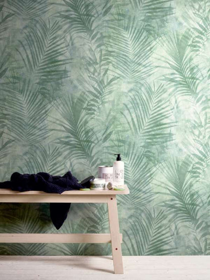 Soft Palm Leaf Wallpaper - Green/Grey