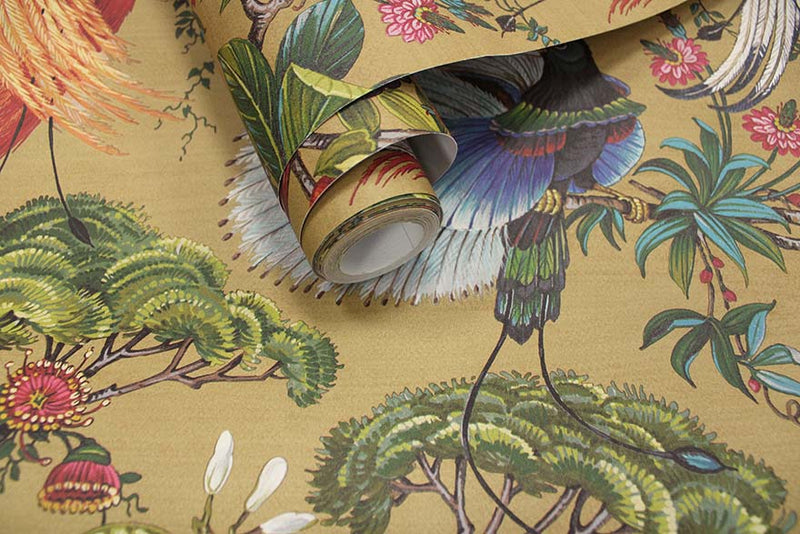 Yasuni - Orential Tropical Bird Wallpaper - Ochre