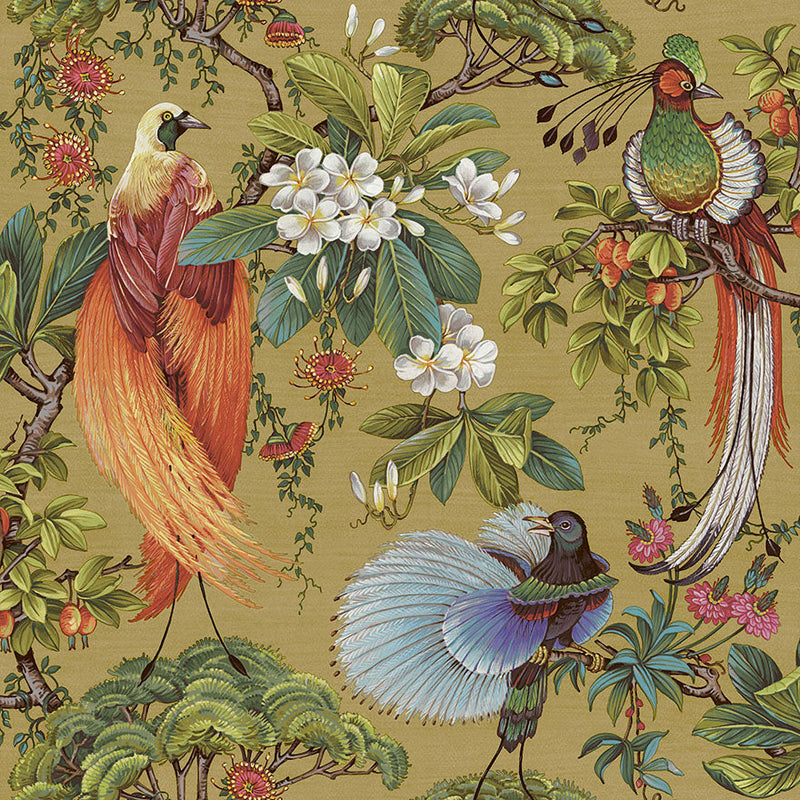 Yasuni - Orential Tropical Bird Wallpaper - Ochre
