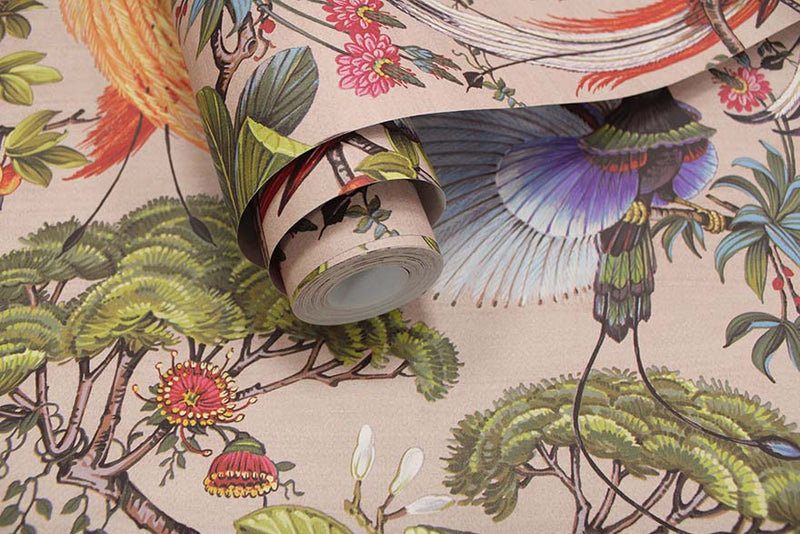 Yasuni - Orential Tropical Bird Wallpaper - Pink