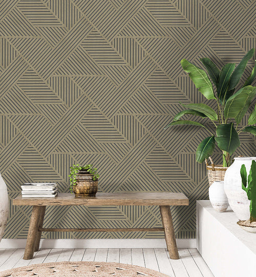 Elba - Geometric Wood Panel Wallpaper - Natural