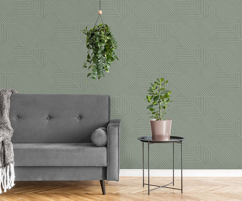 Elba - Geometric Wood Panel Wallpaper - Sage