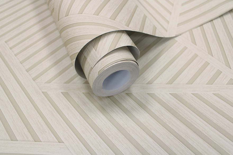 Elba - Geometric Wood Panel Wallpaper - Cream