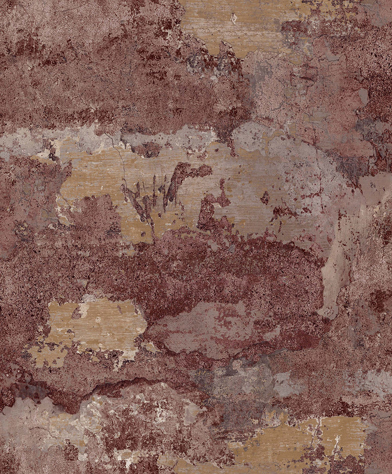 Elgon - Distressed Concrete Wallpaper - Burgundy