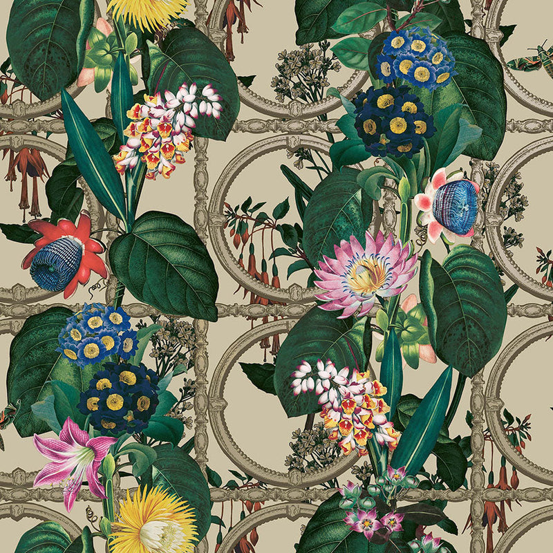 Alata - Floral Trellis Wallpaper - Beige Shine