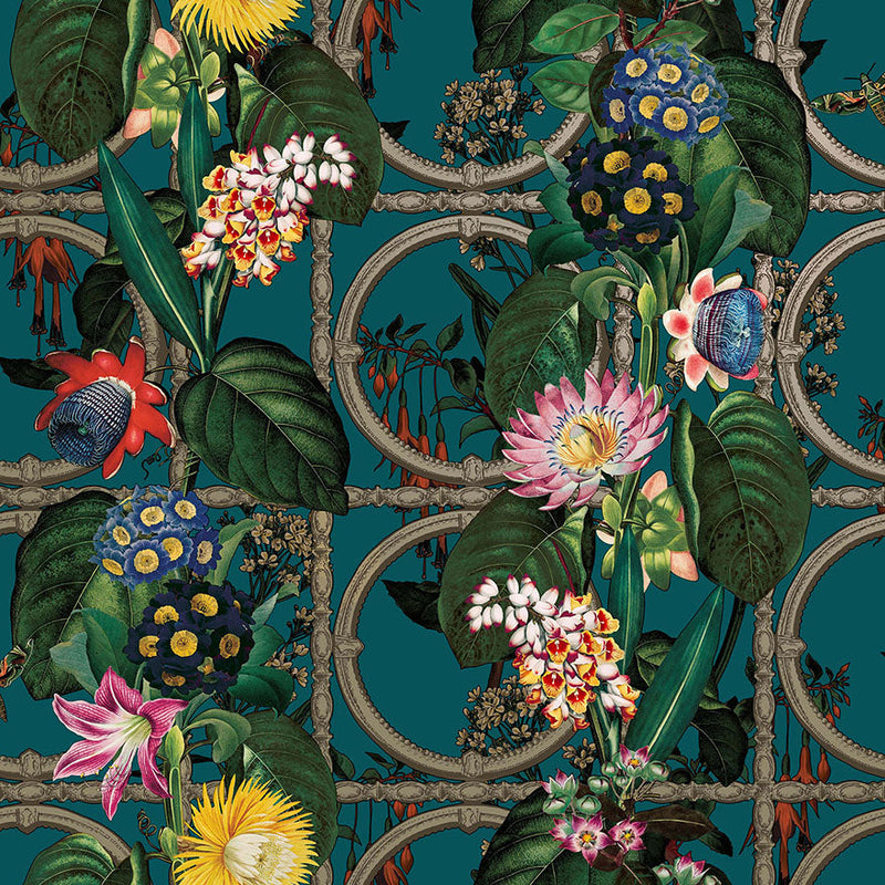 Alata - floral trellis wallpaper - Teal