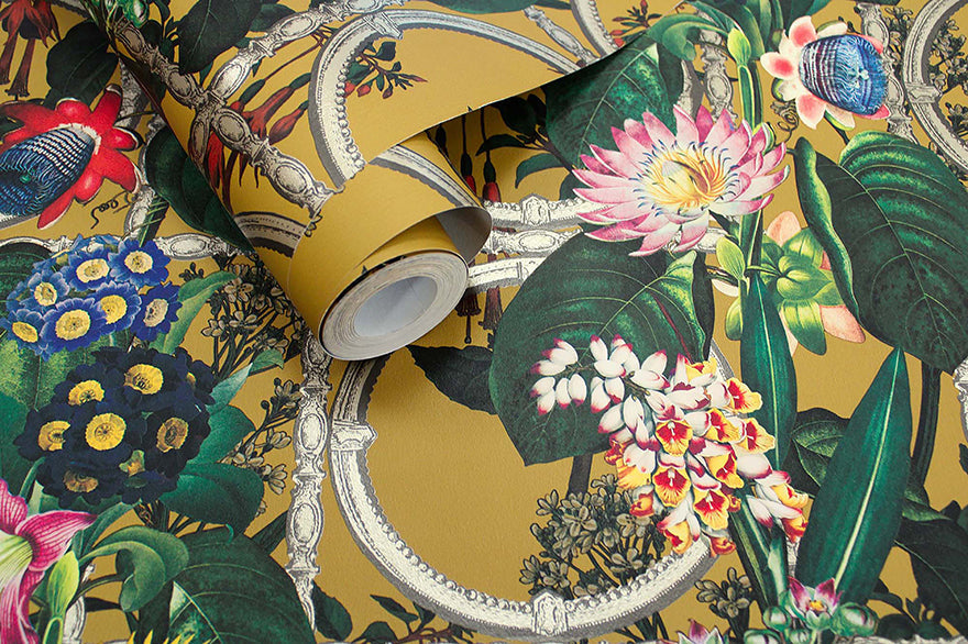 Alata - Floral Trellis Wallpaper - Ochre - LAST 9 ROLLS