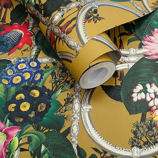 Alata - Floral Trellis Wallpaper - Ochre - LAST 9 ROLLS