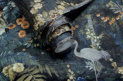 Masoala Tropical Crane Wallpaper - Navy - Discontinuing