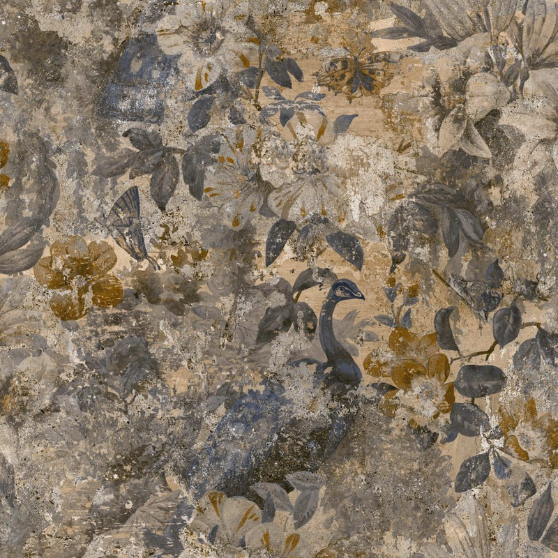Thalia - Peacock Distressed Concrete Wallpaper - Navy