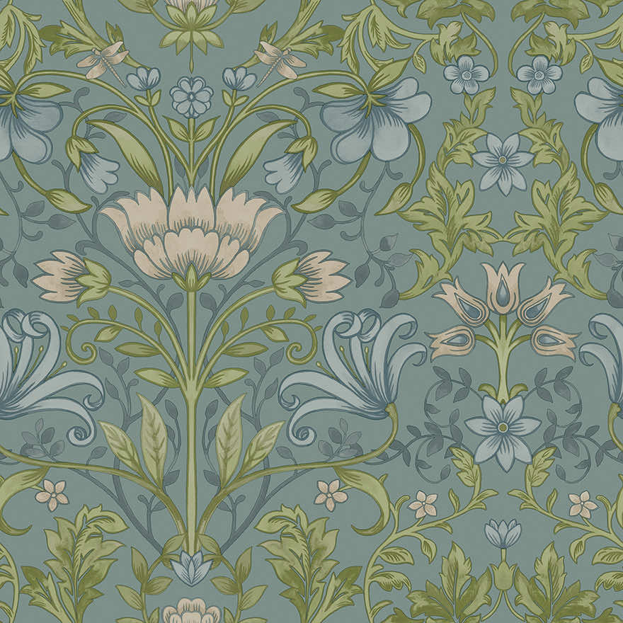 Sample - Emiliana - Trailing Floral Wallpaper - Soft Blue