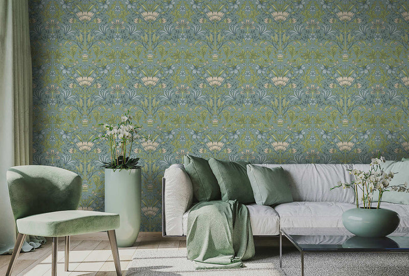 Emiliana - Trailing Floral Wallpaper - Soft Blue