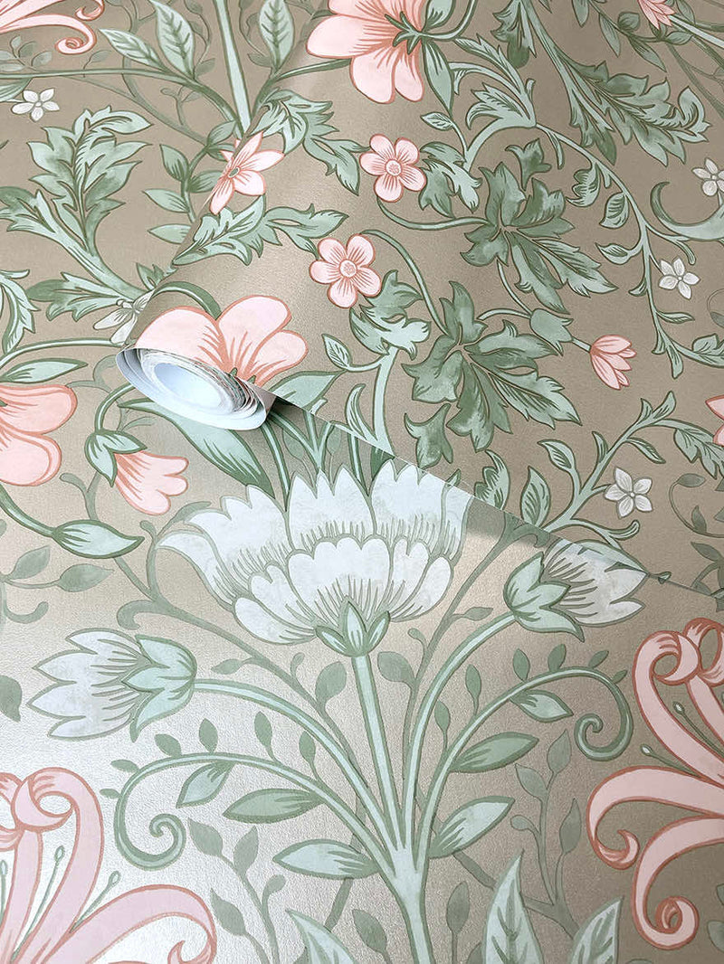 Emiliana - Trailing Floral Wallpaper - Champagne