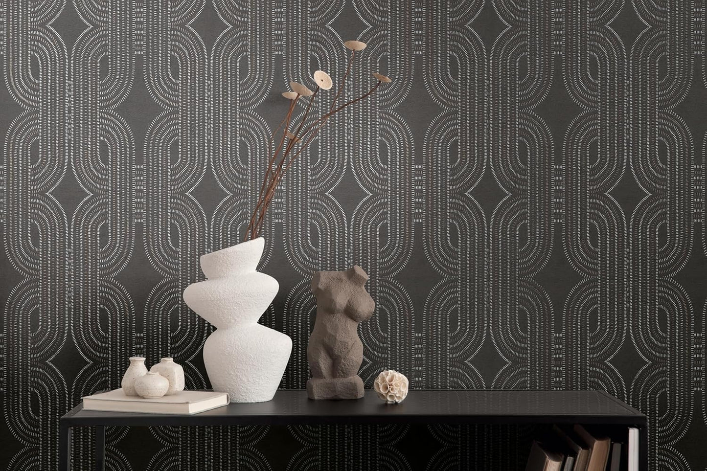 French Affair Wallpaper - Black Metallic