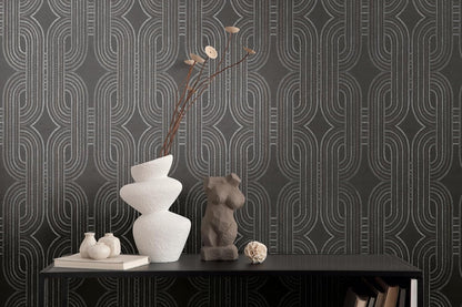 French Affair Wallpaper - Black Metallic
