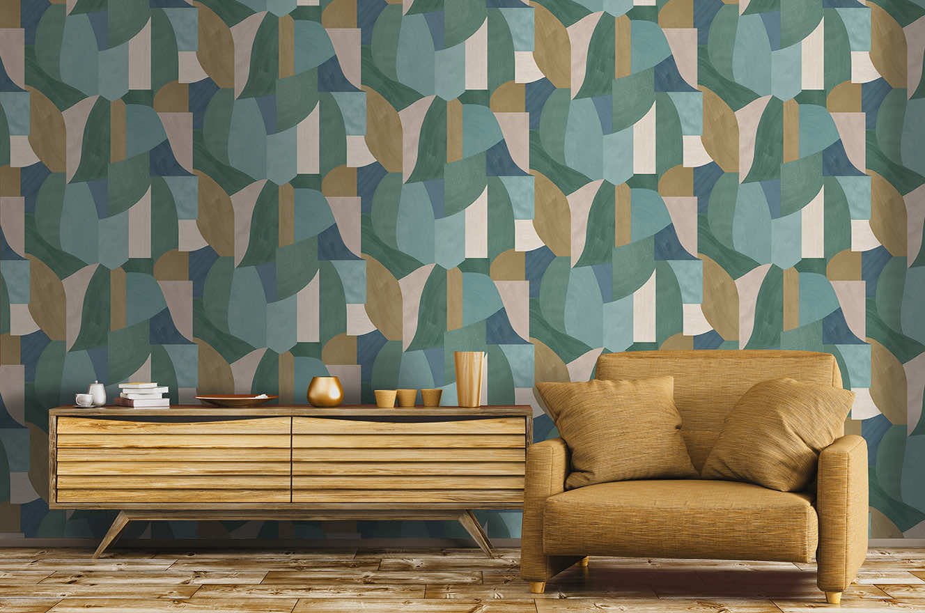 Ennedi - Geometric Curves Wallpaper - Teal - LAST ROLL