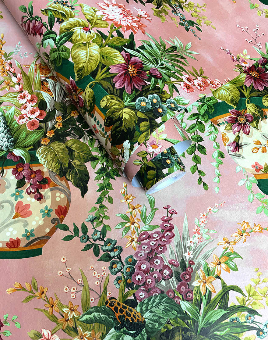 Rivara - Vase and Wildlife Wallpaper - Pink - Discontinuing