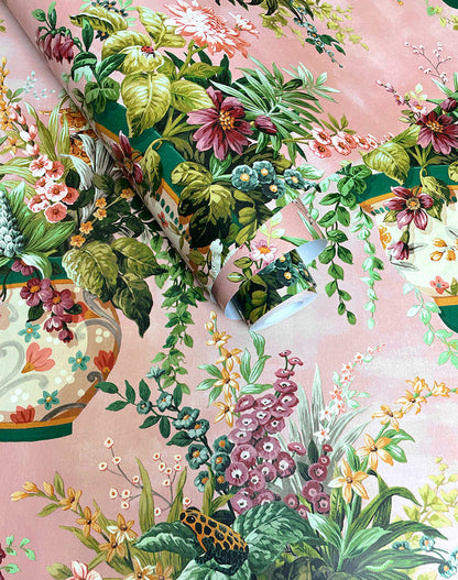 Rivara - Vase and Wildlife Wallpaper - Pink - Discontinuing