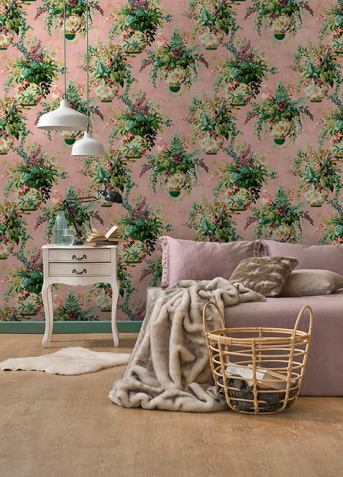 Rivara - Vase and Wildlife Wallpaper - Pink
