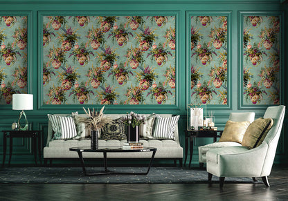 Rivara - Vase and Wildlife Wallpaper - Soft Teal - Discontinuing