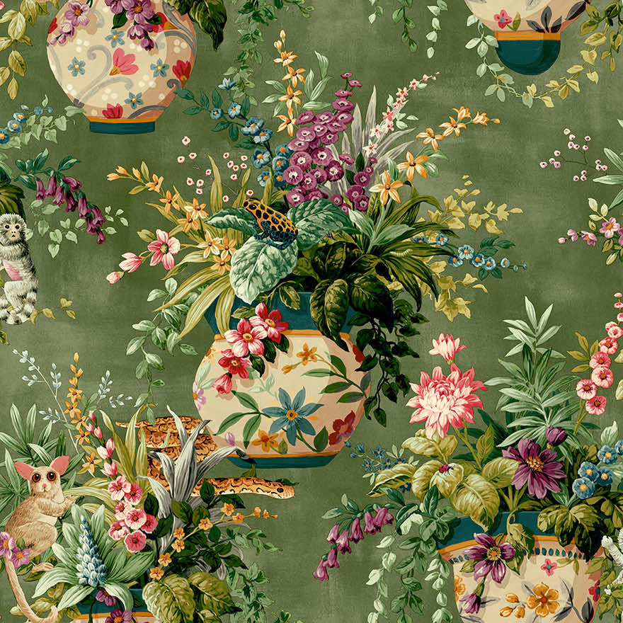 Sample - Rivara - Vase and Wildlife Wallpaper - Khaki