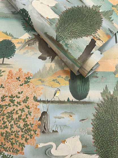 Tundra - Scenic Landscape Wallpaper - Orange/Green - Discontinuing