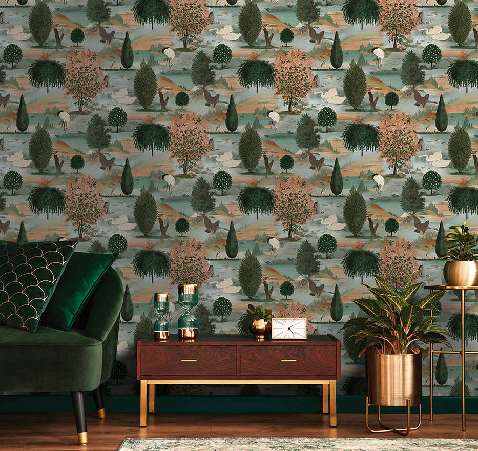 Tundra - Scenic Landscape Wallpaper - Orange/Green - Discontinuing