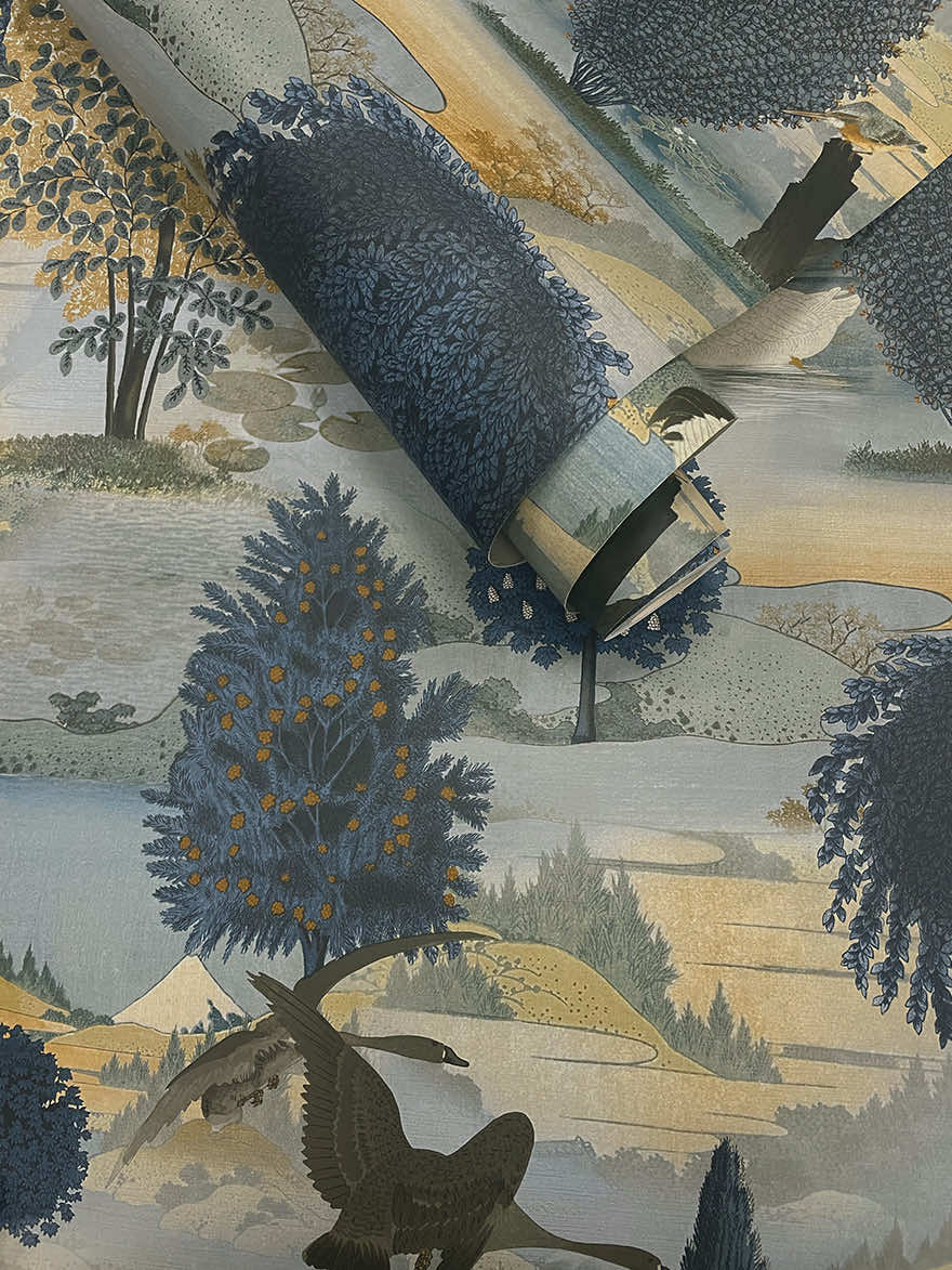 Tundra - Scenic Landscape Wallpaper - Navy/Ochre - Discontinuing