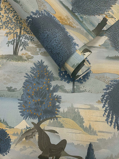 Tundra - Scenic Landscape Wallpaper - Navy/Ochre - Discontinuing