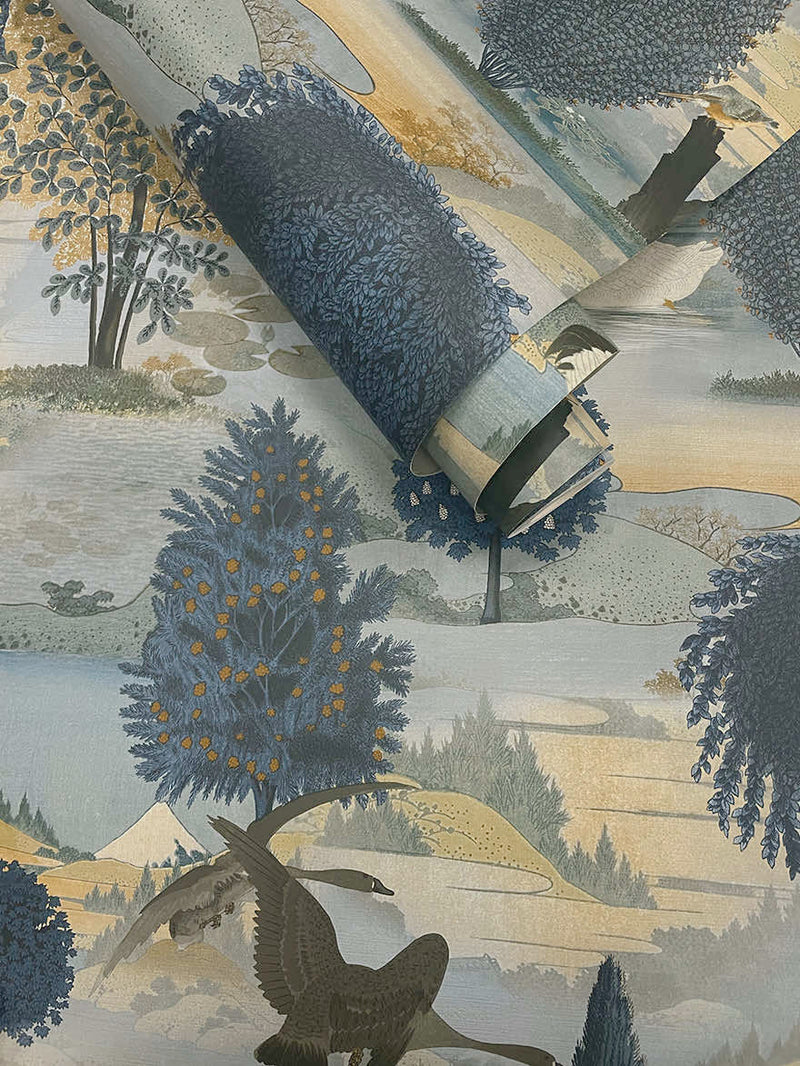 Tundra - Scenic Landscape Wallpaper - Navy/Ochre