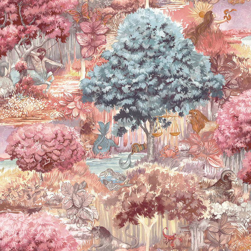 Zodiac - Astrology Forrest Landscape Wallpaper - Pink