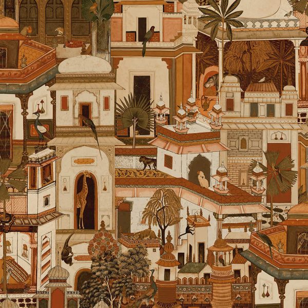 Civita - Moroccan City with Jungle Wallpaper - Orange