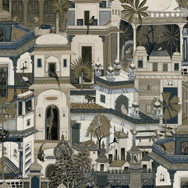 Sample - Civita - Moroccan City with Jungle Wallpaper - Navy