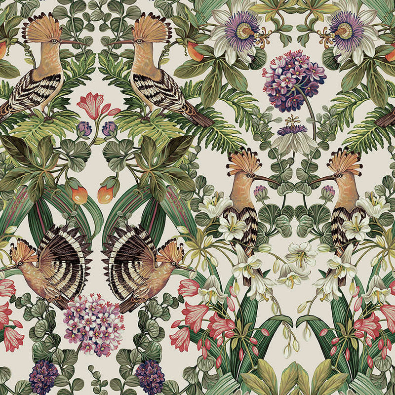 Marimo - Botanical and Birds Wallpaper - White