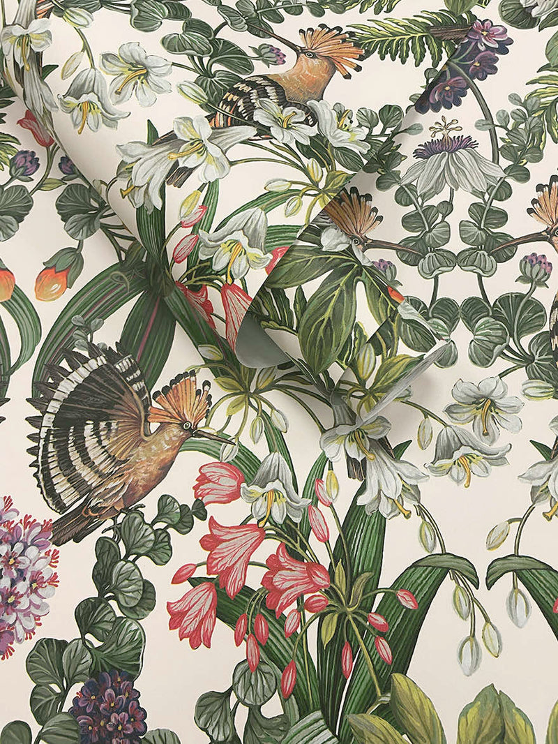 Marimo - Botanical and Birds Wallpaper - White