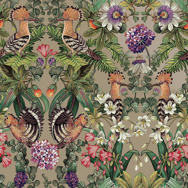 Sample - Marimo - Botanical and Birds Wallpaper - Champagne