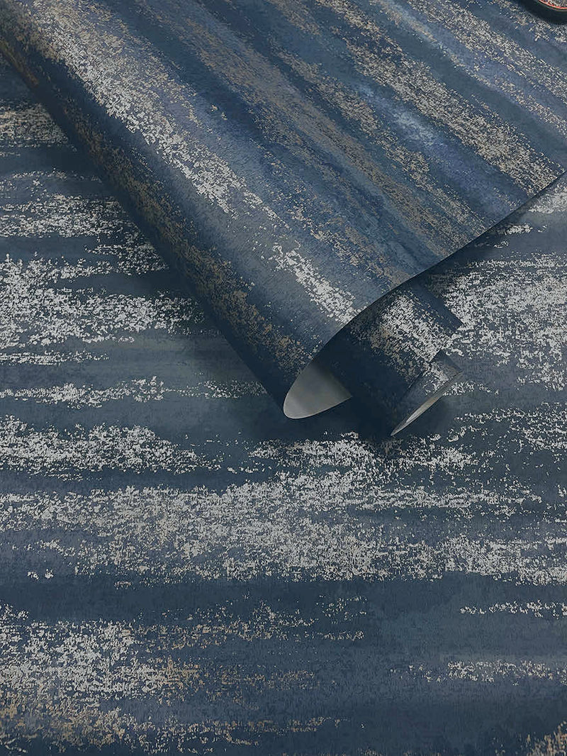 Niebla - Metallic Cloud Wallpaper - Navy Silver