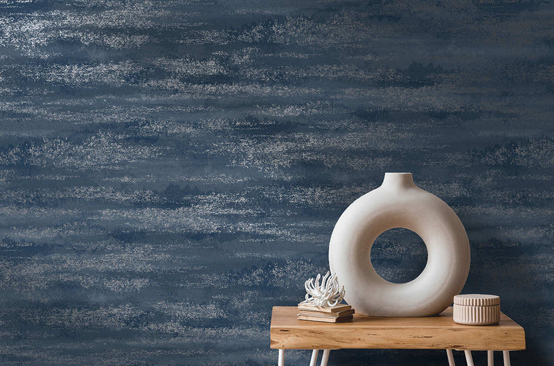 Niebla - Metallic Cloud Wallpaper - Navy Silver