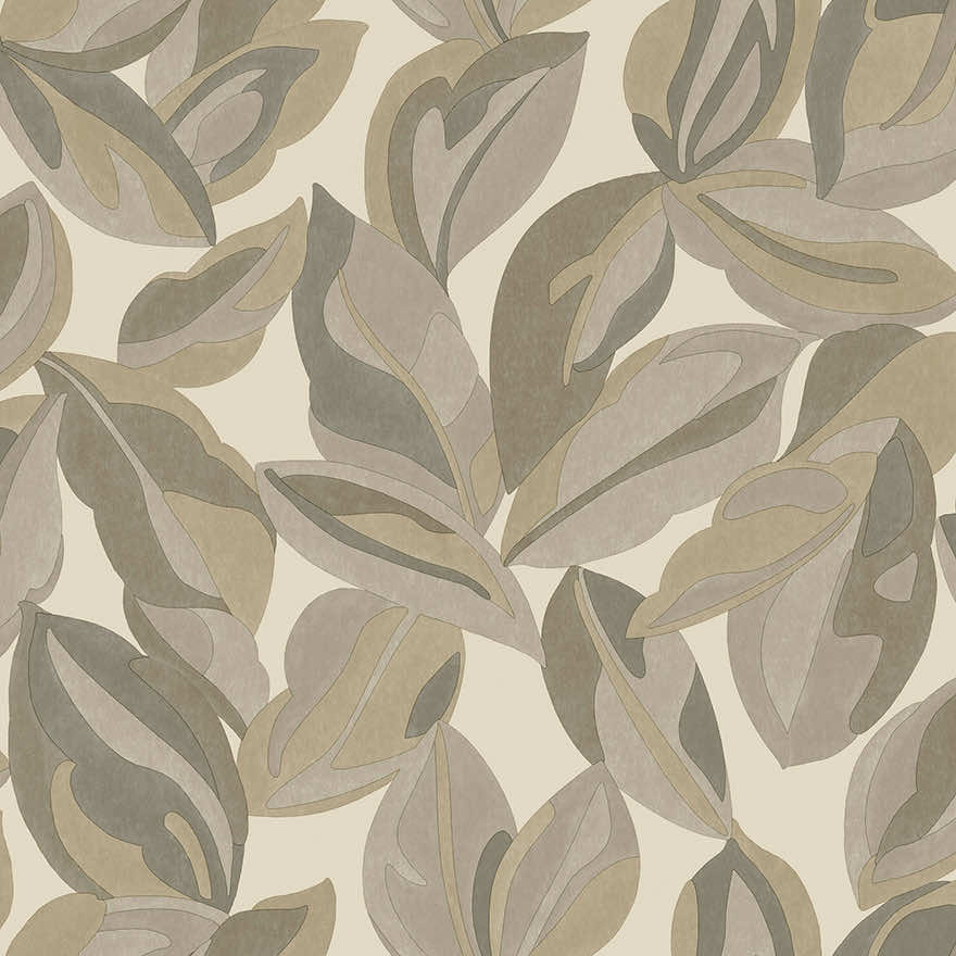 Sample - Nicolai Leaf Wallpaper - Beige