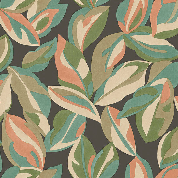 Sample - Nicolai Leaf Wallpaper - Charcoal