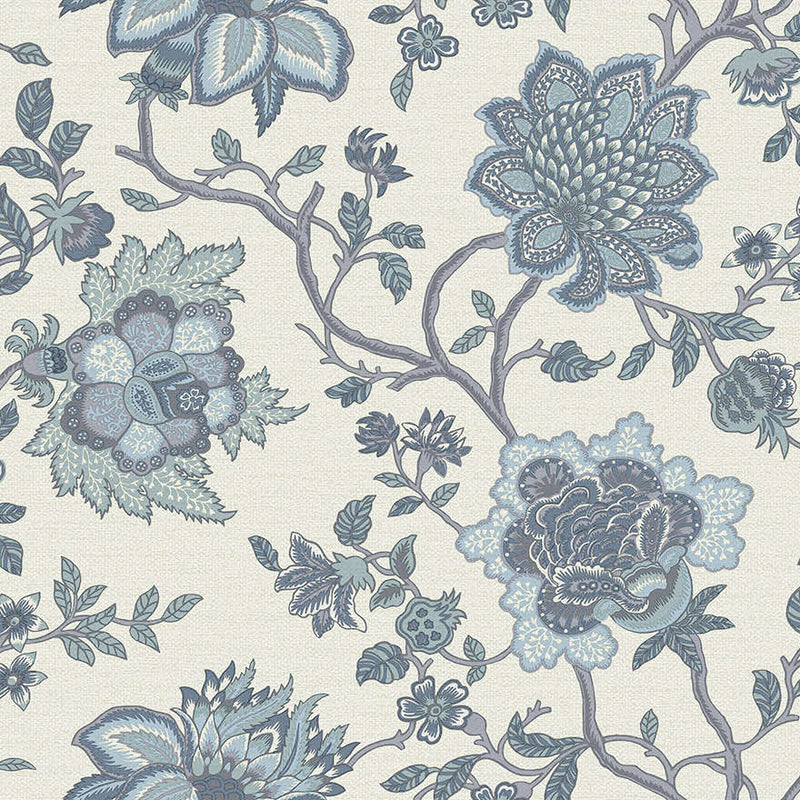 Regan - Artistic Floral Wallpaper - Blue