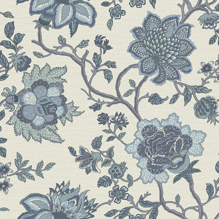 Sample - Regan - Artistic Floral Wallpaper - Blue