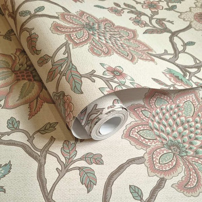 Regan - Artistic Floral Wallpaper - Pink/Teal